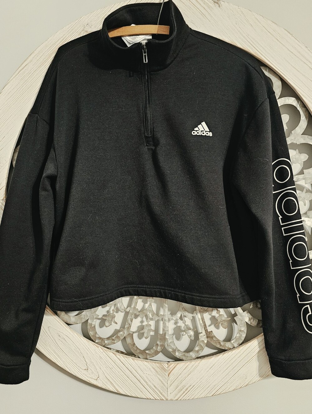 Adidas Black Quarter-Zip Sweatshirt with White Logo